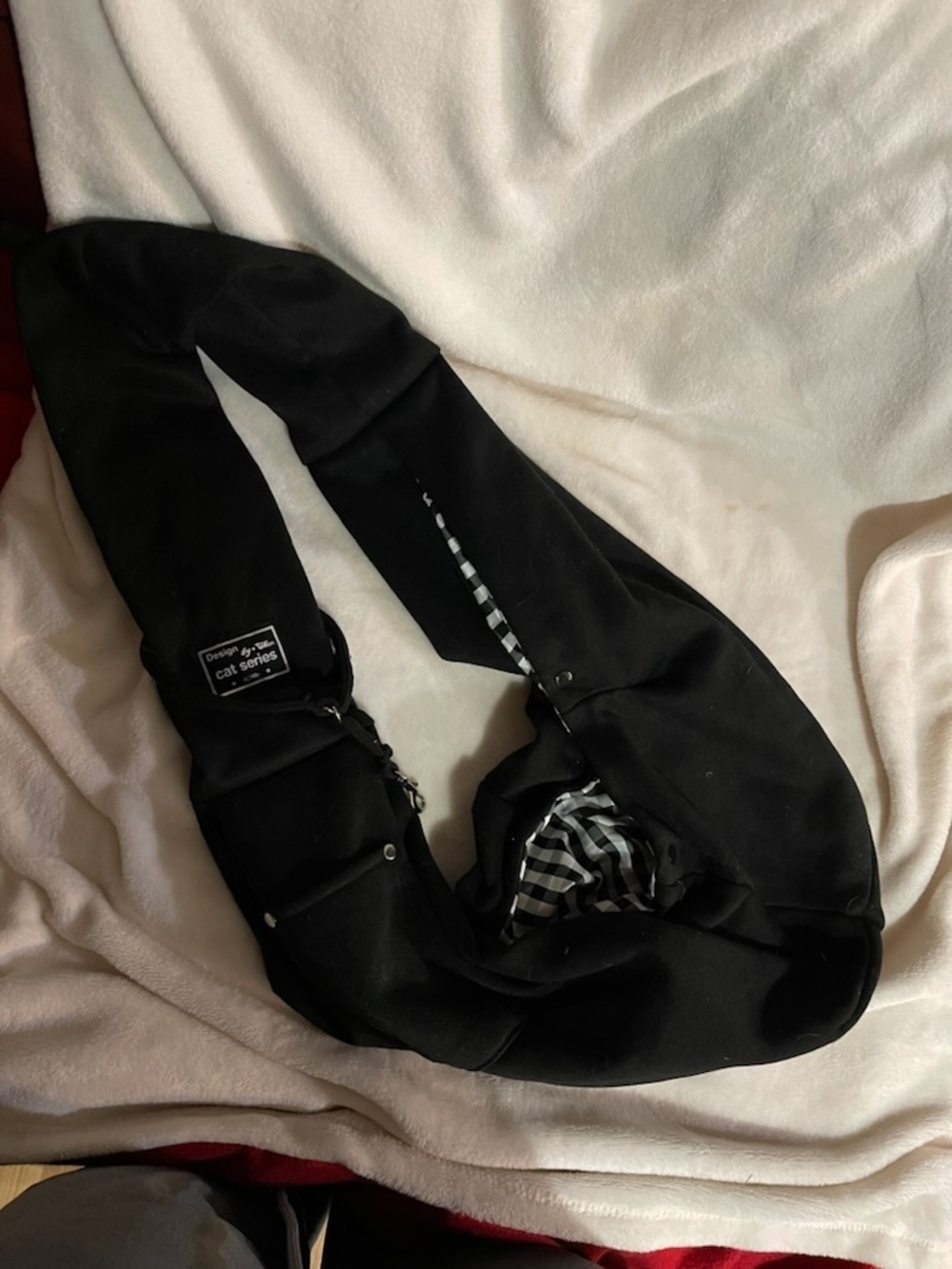 Black Crossbody Sling Bag with Gingham Lining